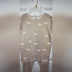 Carter's Girls Pajamas Size 12 snug fitting Tan with Swans GUC